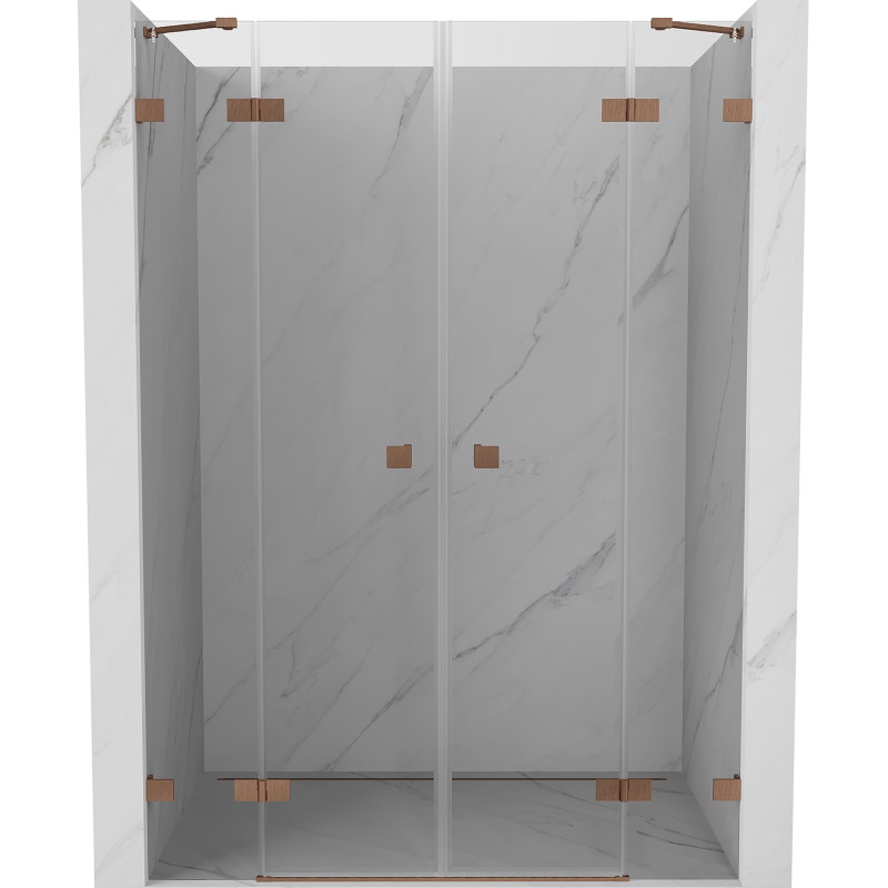 Mexen Lunar Duo shower door hinged 140 cm, transparent, brushed copper - 834D-140-000-65-00