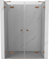 Mexen Lunar Duo preklopna tuš vrata 140 cm, prozirna, brušena bakar - 834D-140-000-65-00