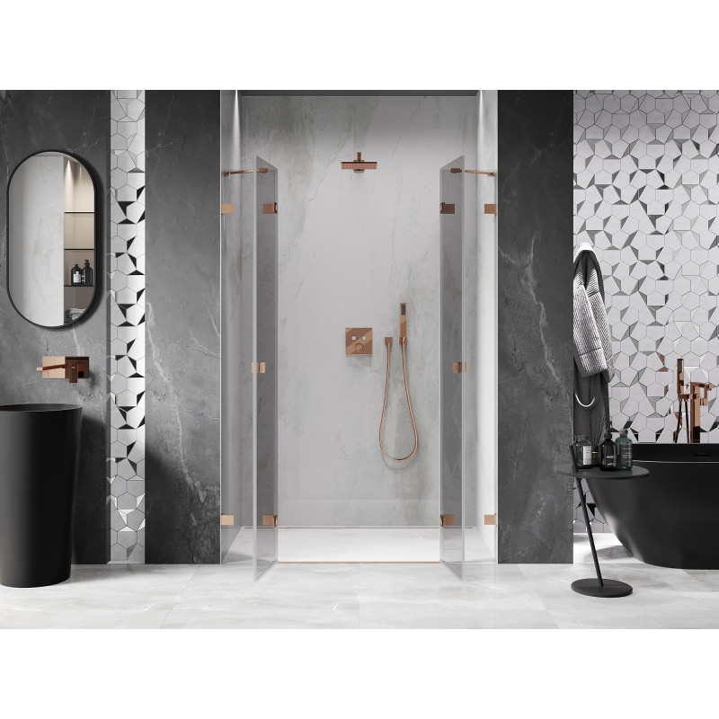 Mexen Lunar Duo shower door hinged 140 cm, transparent, brushed copper - 834D-140-000-65-00