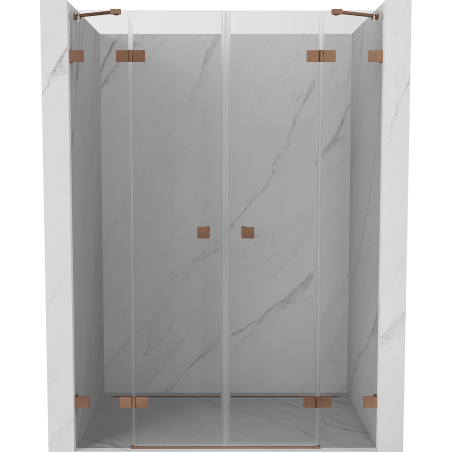 Mexen Lunar Duo 160 cm Hinged Shower Door, Transparent, Brushed Copper - 834D-160-000-65-00
