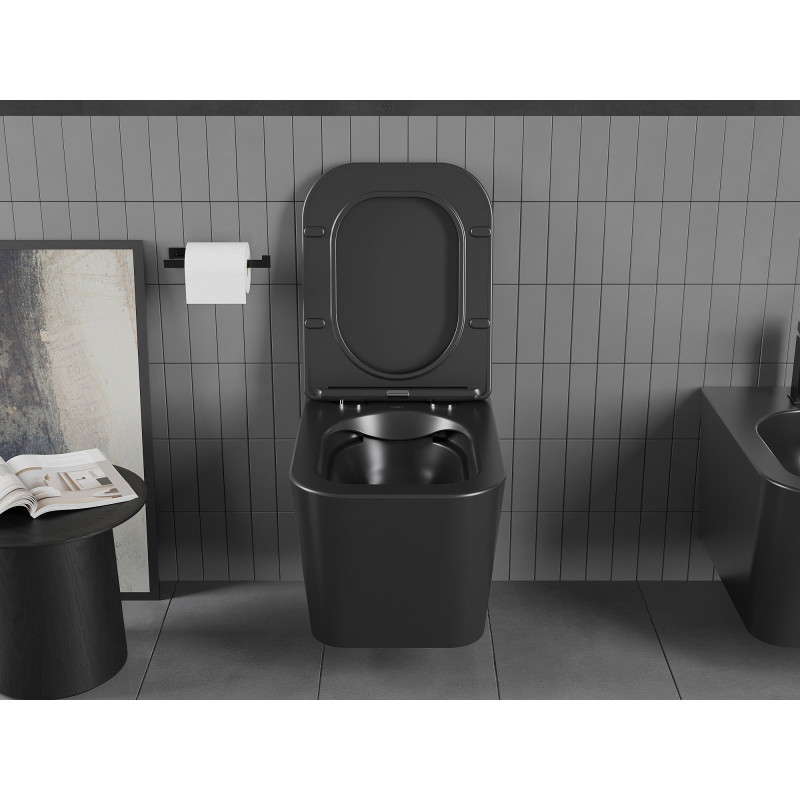 Mexen Teo WC školjka bez ruba s polako padajućim poklopcem slim, duroplast, crna mat - 30850685