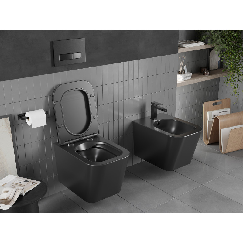 Mexen Teo inodoro sin rebordes con asiento de caída lenta slim, duroplast, negro mate - 30850685