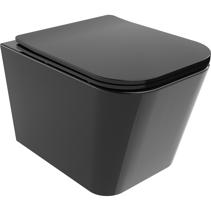 Mexen Teo vaso WC Rimless con sedile a chiusura rallentata slim, duroplast, nero lucido - 30854070