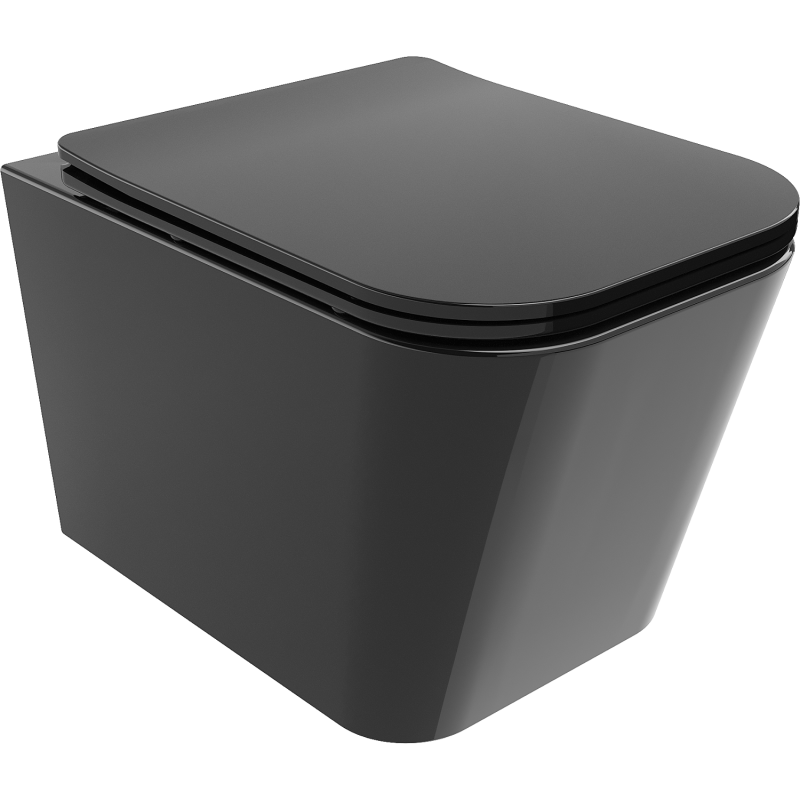 Mexen Teo WC-skål Rimless med mjukstängande slim-sits, duroplast, svart glans - 30854070