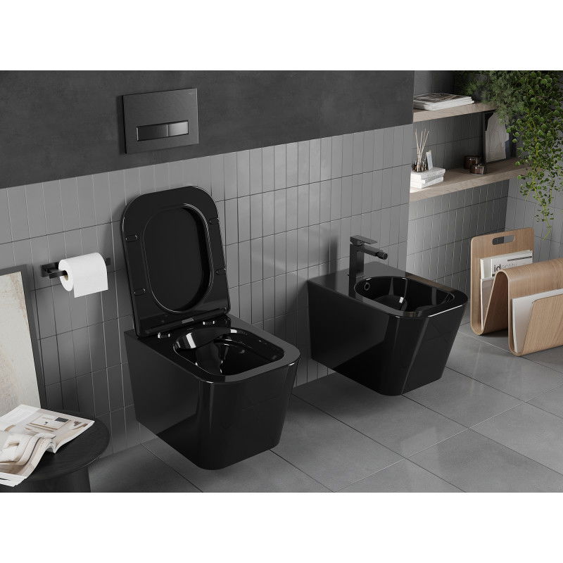 Mexen Teo Rimless wc-pot met langzaam sluitende dunne zitting, duroplast, zwarte glans - 30854070