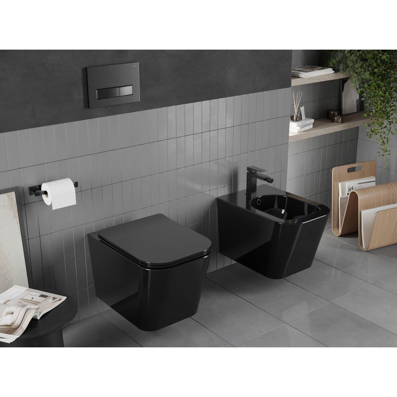 Mexen Teo cuvette WC sans rebord avec abattant slim à descente lente, duroplast, noir brillant - 30854070