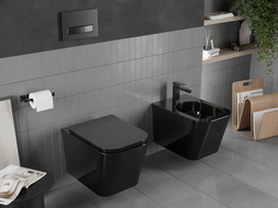 Mexen Teo miska wc Rimless z deską wolnoopadającą slim, duroplast, czarna połysk - 30854070