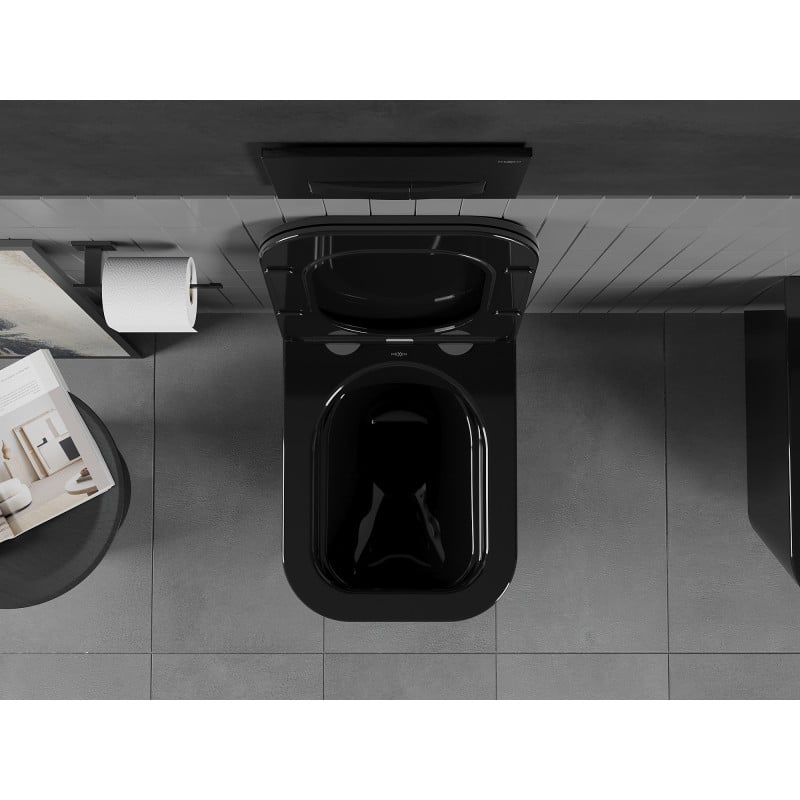 Mexen Teo vaso WC Rimless con sedile a chiusura rallentata slim, duroplast, nero lucido - 30854070