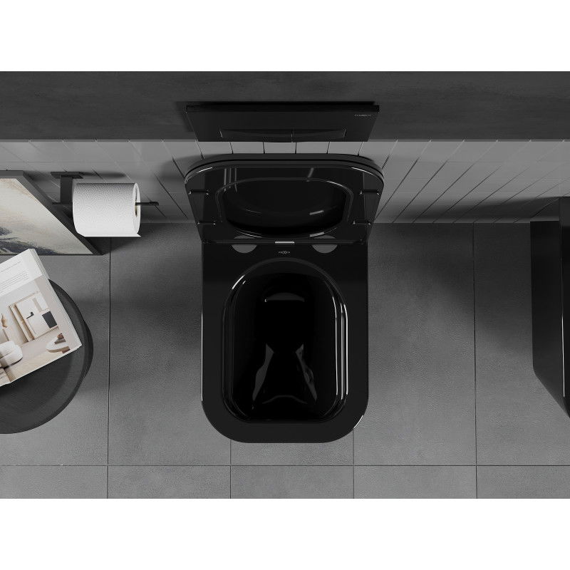 Mexen Teo WC-Schëssel Rimless mat luesofallendem Slim-Sëtz, Duroplast, schwaarz glänzend - 30854070