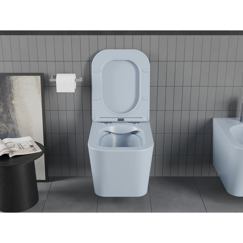Mexen Teo inodoro Suspendido Rimless con tapa de cierre suave slim, duroplast, gris-azul mate - 30854069