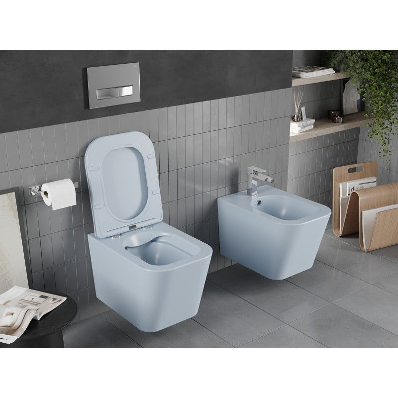 Mexen Teo randloze wc-pot met slim, zacht sluitende zitting, duroplast, grijs-blauw mat - 30854069
