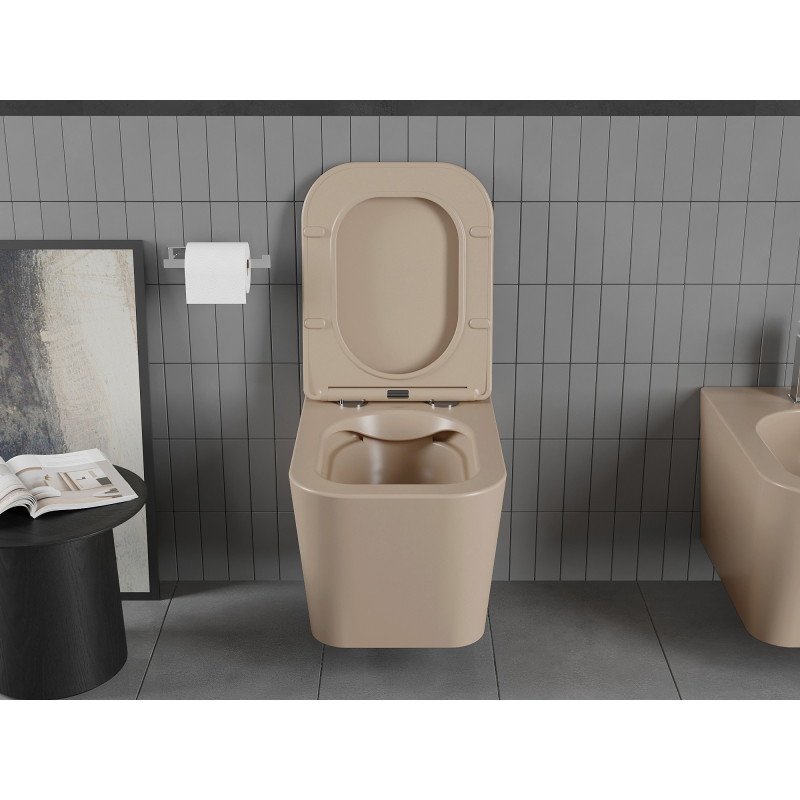 Mexen Teo Rimless WC pott aeglaselt sulguva õhukese duroplastist kaanega, matt cappuccino - 30854064