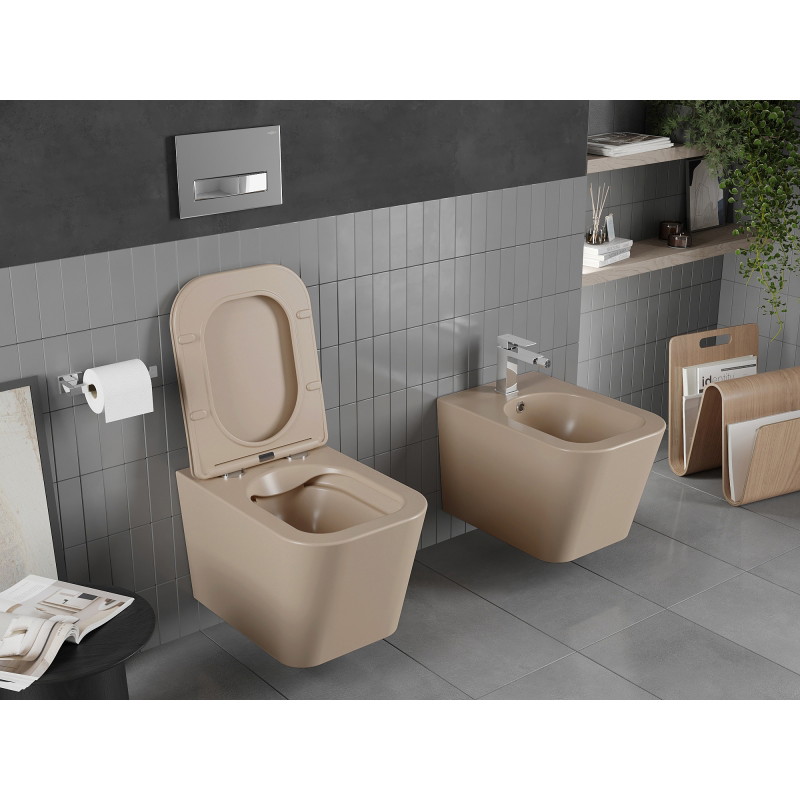 Mexen Teo Rimless WC pott aeglaselt sulguva õhukese duroplastist kaanega, matt cappuccino - 30854064