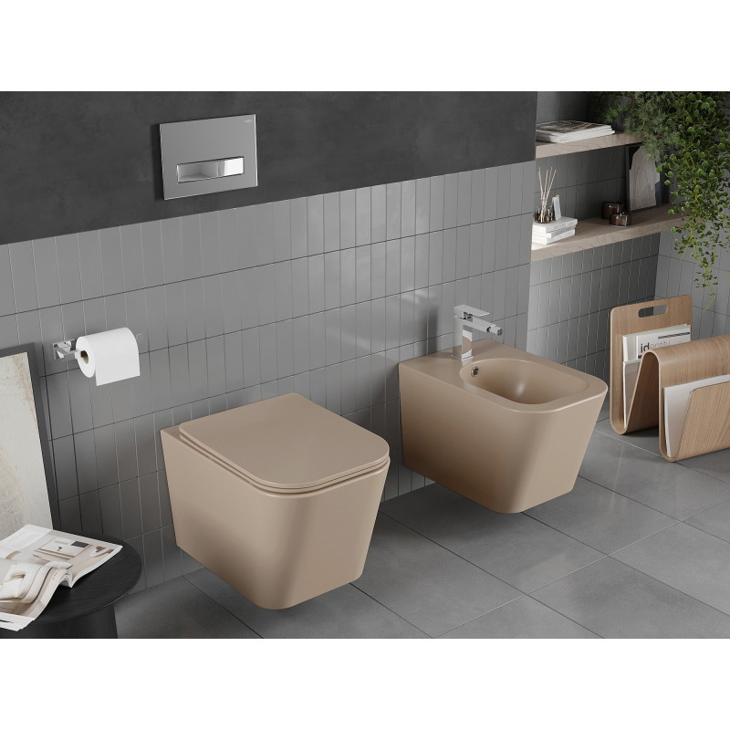 Mexen Teo Rimless WC pott aeglaselt sulguva õhukese duroplastist kaanega, matt cappuccino - 30854064