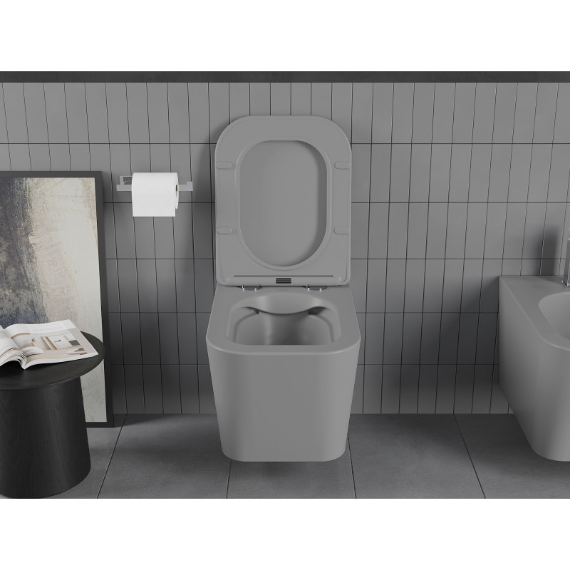 Mexen Teo taza wc Rimless con asiento de cierre suave slim, duroplast, gris claro mate - 30854061