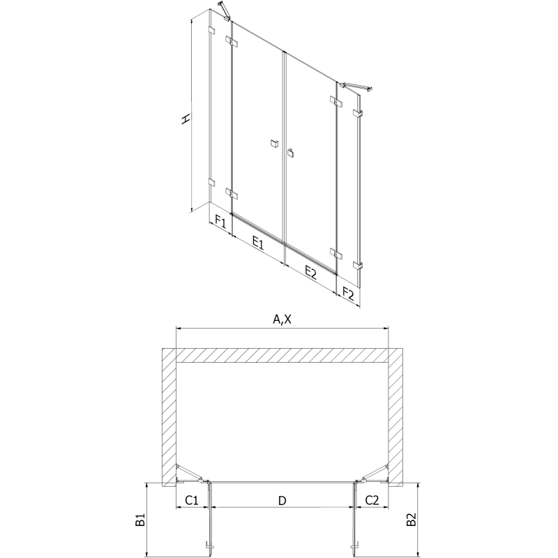 Mexen Lunar Duo drzwi prysznicowe uchylne 160 cm, transparent, czarne - 834D-160-000-70-00