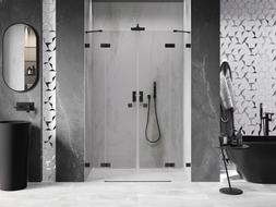 Mexen Lunar Duo preklopna tuš vrata 160 cm, prozirna, crna - 834D-160-000-70-00