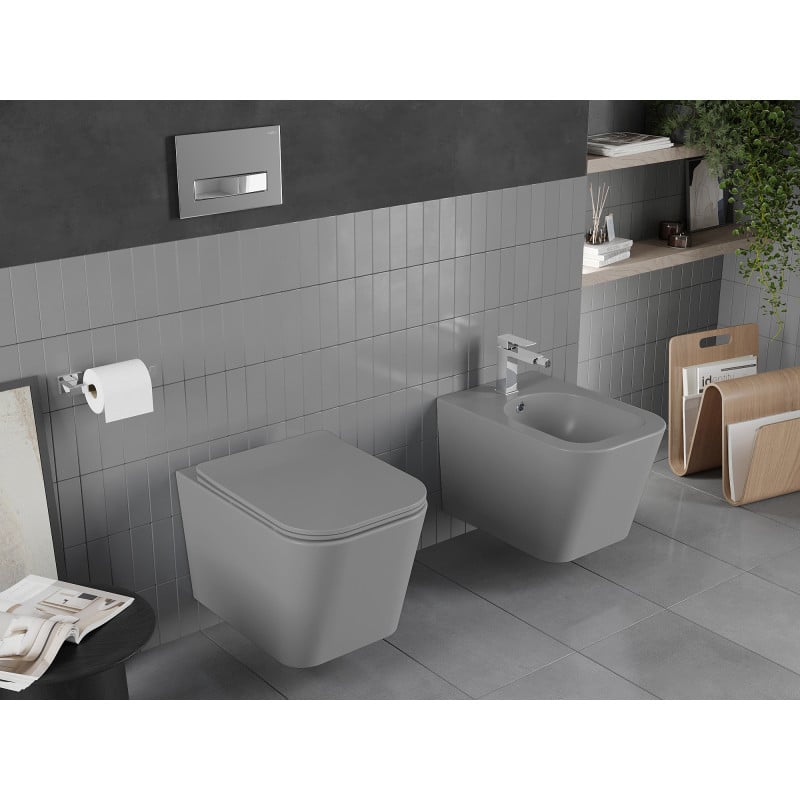 Mexen Teo wc Rimless con sedile a chiusura rallentata slim, duroplast, grigio chiaro opaco - 30854061