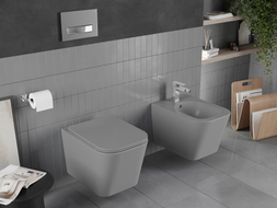 Mexen Teo Rimless Toilet Bowl with Soft-Close Slim Seat, Duroplast, Light Gray Matte - 30854061