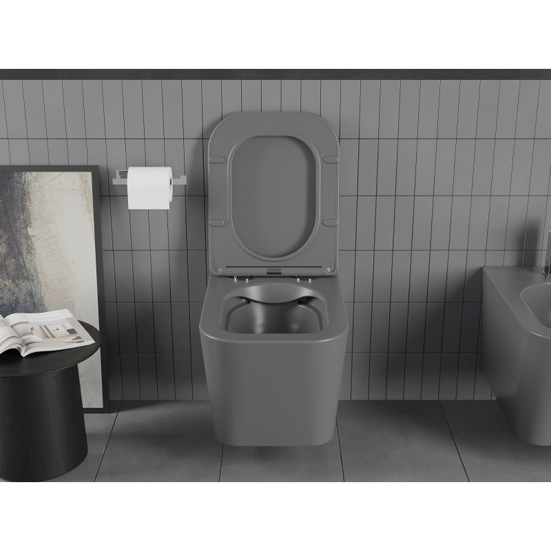 Mexen Teo rimless wc-pott aeglaselt sulguva õhukese duroplastist potikaanega, tumehall matt - 30854071
