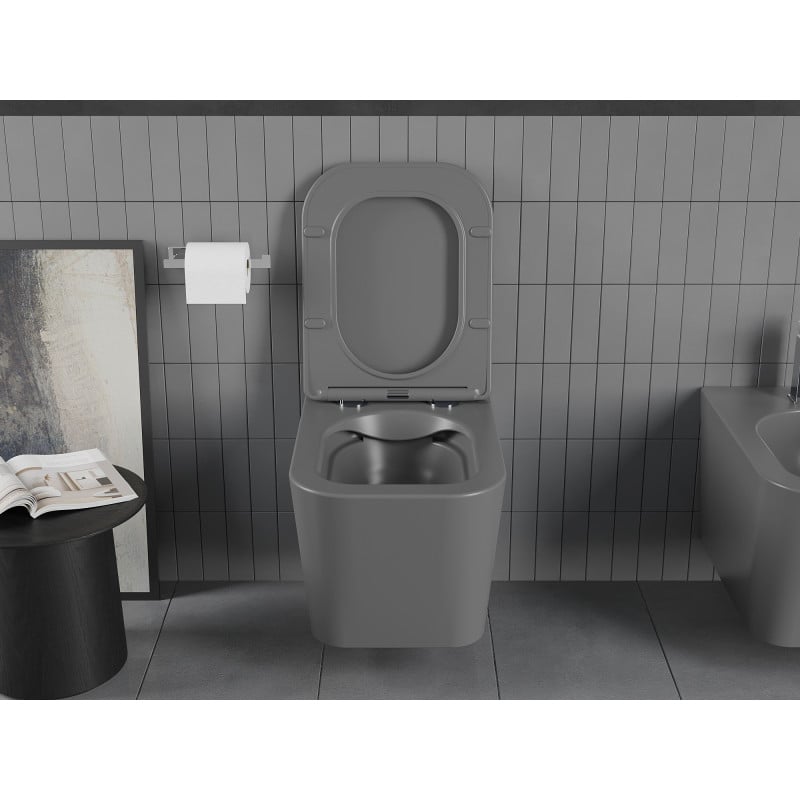 Mexen Teo wc senza bordo con sedile a chiusura rallentata slim, duroplast, grigio scuro opaco - 30854071