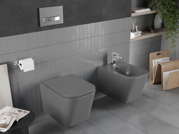 Mexen Teo wc-skål Rimless med mjukstängande slim-sits, duroplast, mörkgrå matt - 30854071