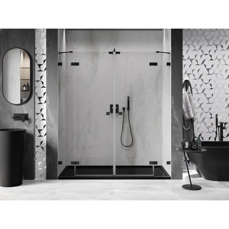 Mexen Lunar Duo drzwi prysznicowe uchylne 180 cm, transparent, czarne - 834D-180-000-70-00