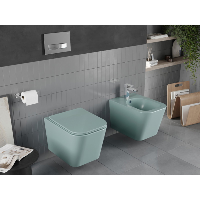 Mexen Teo taza de inodoro Rimless con asiento de cierre suave slim, duroplast, verde claro mate - 30854048