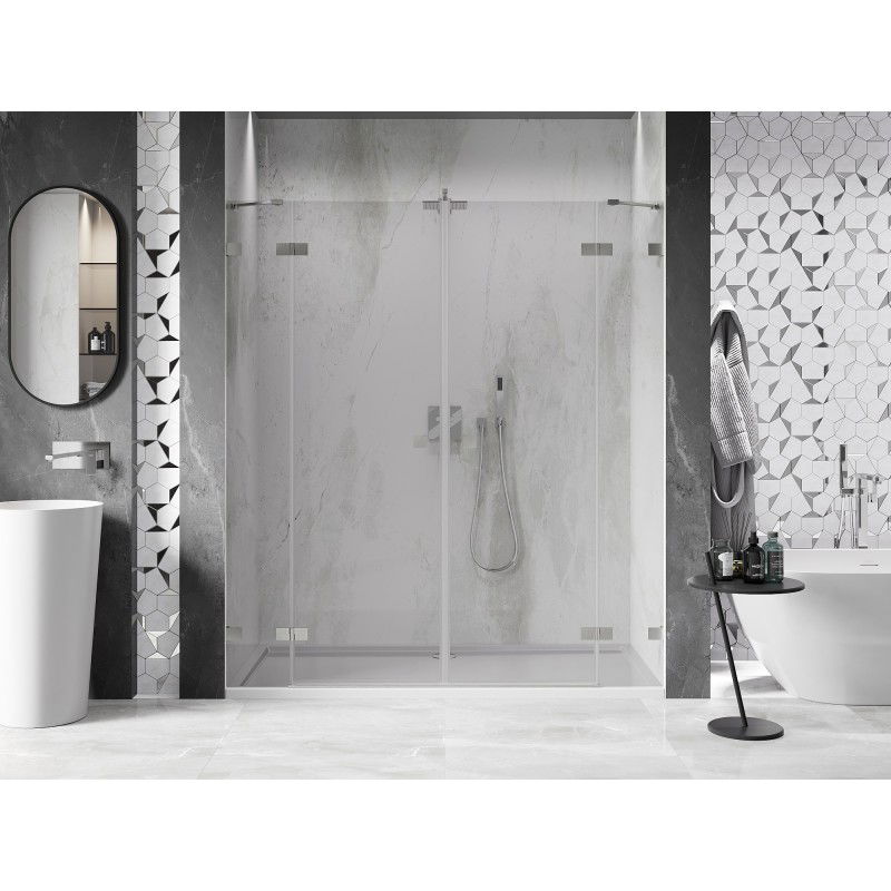 Mexen Lunar Duo-Pendeltüren für Dusche 180 cm, transparent, gebürstetes Nickel - 834D-180-000-97-00