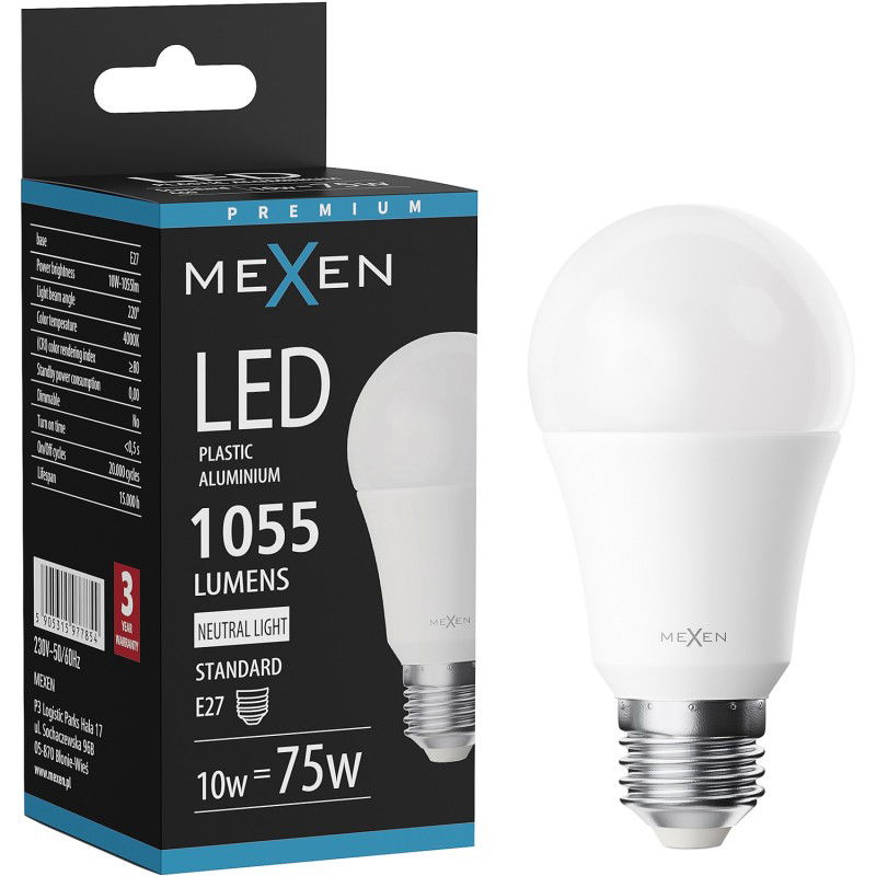 Mexen Nova Λάμπα LED E27, A60, 10W, Ουδέτερη - 4000K, 1055 lm - L100-E27-1040-01