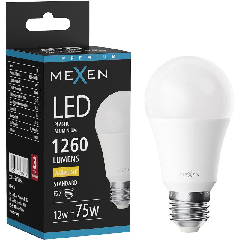 Mexen Nova LED žarnica E27, A60, 12W, Topla - 3000K, 1260 lm - L100-E27-1230-01