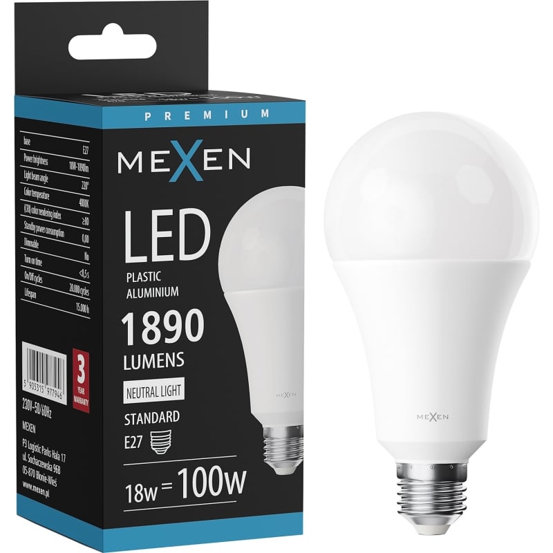 Mexen Nova Bombilla LED E27, A70, 18W, Neutra - 4000K, 1890 lm - L100-E27-1840-01
