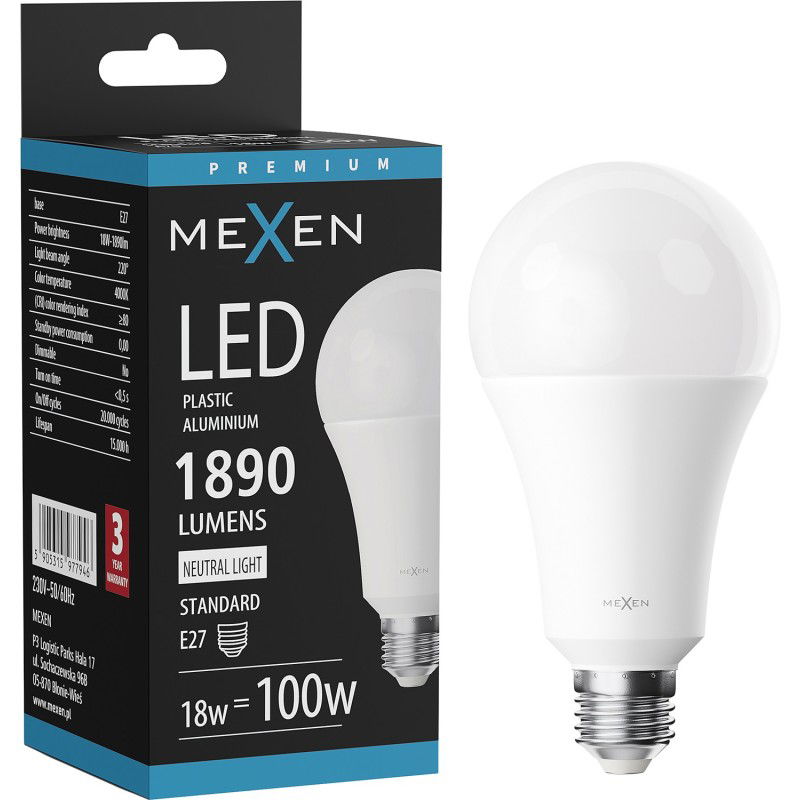 Mexen Nova LED-lampa E27, A70, 18W, Neutral - 4000K, 1890 lm - L100-E27-1840-01