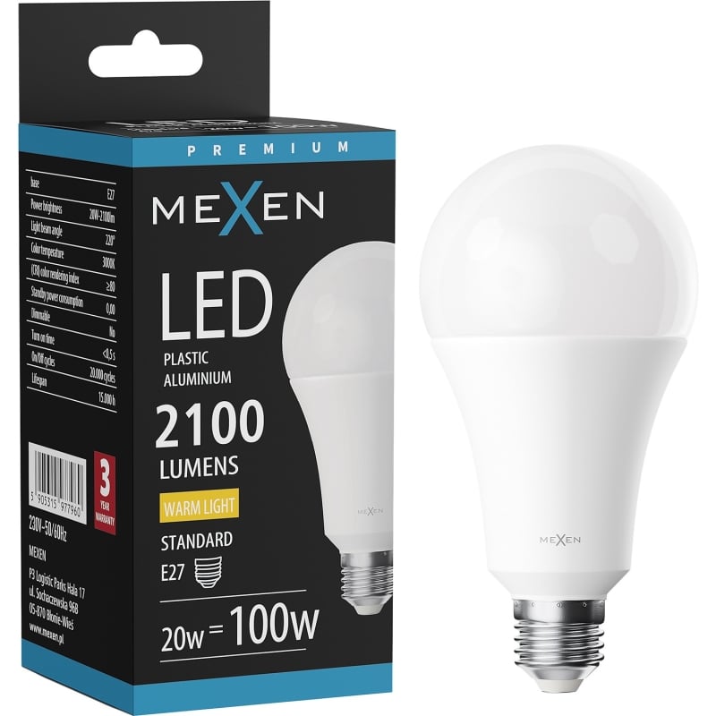 Mexen Nova żarówka LED E27, A70, 20W, Ciepła - 3000K, 2100 lm - L100-E27-2030-01