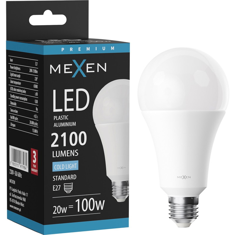 Mexen Nova Bombilla LED E27, A70, 20W, Fría - 6500K, 2100 lm - L100-E27-2065-01