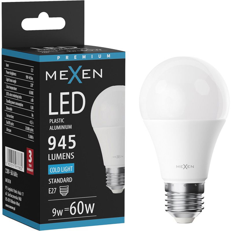 Mexen Nova Lâmpada LED E27, A60, 9W, Frio - 6500K, 945 lm - L100-E27-0965-01