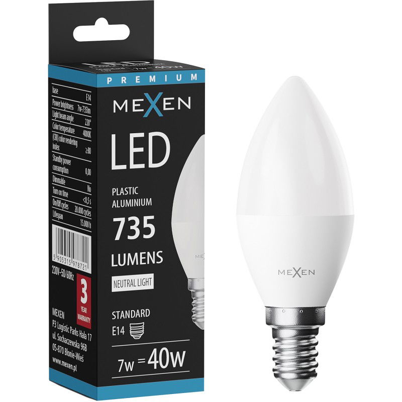 Mexen Nova LED žarnica E14, C37, 7W, Nevtralna - 4000K, 735 lm - L102-E14-0740-01