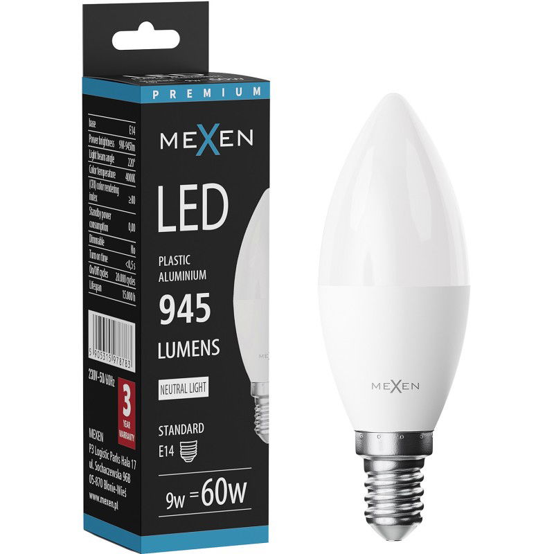 Mexen Nova LED-Lampe E14, C37, 9W, Neutral - 4000K, 945 lm - L102-E14-0940-01