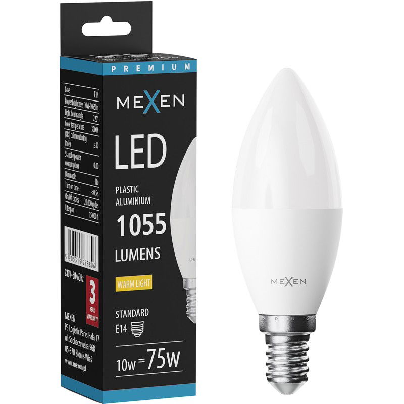 Mexen Nova LED-Glühbirne E14, C37, 10W, Warm - 3000K, 1055 lm - L102-E14-1030-01
