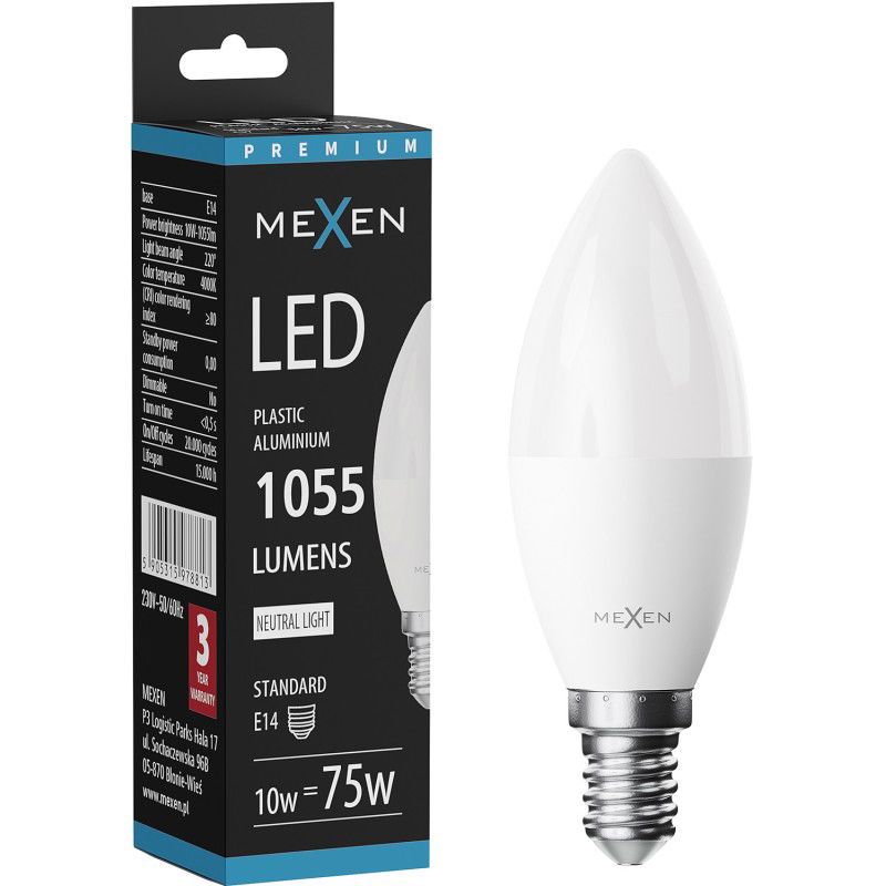 Mexen Nova LED žarnica E14, C37, 10W, Nevtralna - 4000K, 1055 lm - L102-E14-1040-01