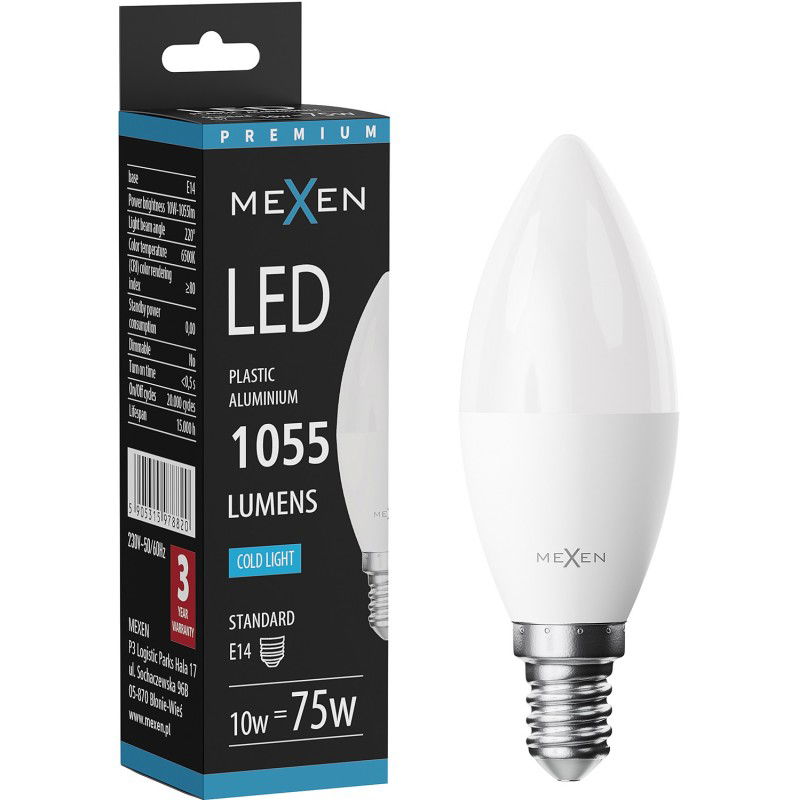 Mexen Nova LED Luuchte E14, C37, 10W, Kal - 6500K, 1055 lm - L102-E14-1065-01