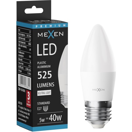 Mexen Nova żarówka LED E27, C37, 5W, Neutralna - 4000K, 525 lm - L102-E27-0540-01