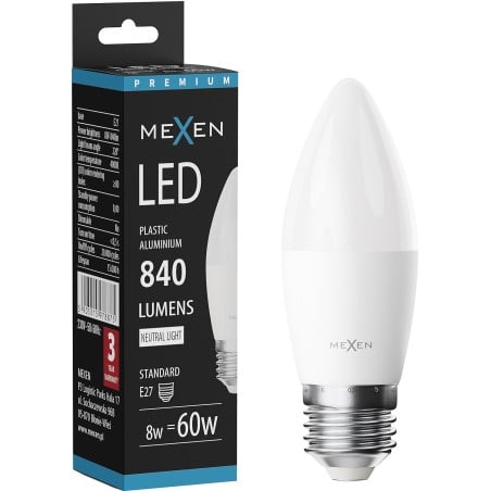 Mexen Nova żarówka LED E27, C37, 8W, Neutralna - 4000K, 840 lm - L102-E27-0840-01