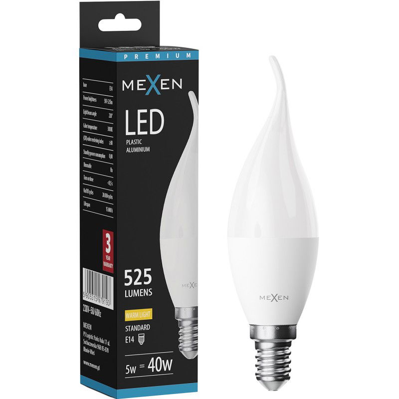 Mexen Nova Λάμπα LED κερί E14, C37, 5W, Θερμή - 3000K, 525 lm - L106-E14-0530-01