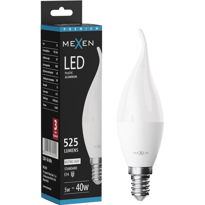 Mexen Nova Lampadina LED fiamma E14, C37, 5W, Neutro - 4000K, 525 lm - L106-E14-0540-01
