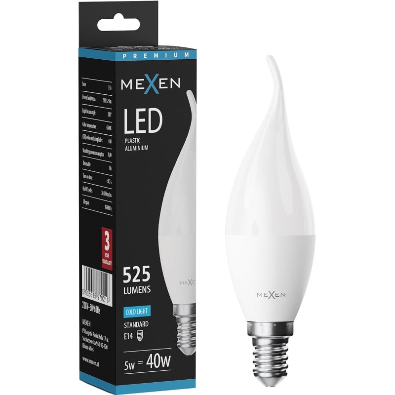Mexen Nova Lâmpada LED chama E14, C37, 5W, Fria - 6500K, 525 lm - L106-E14-0565-01