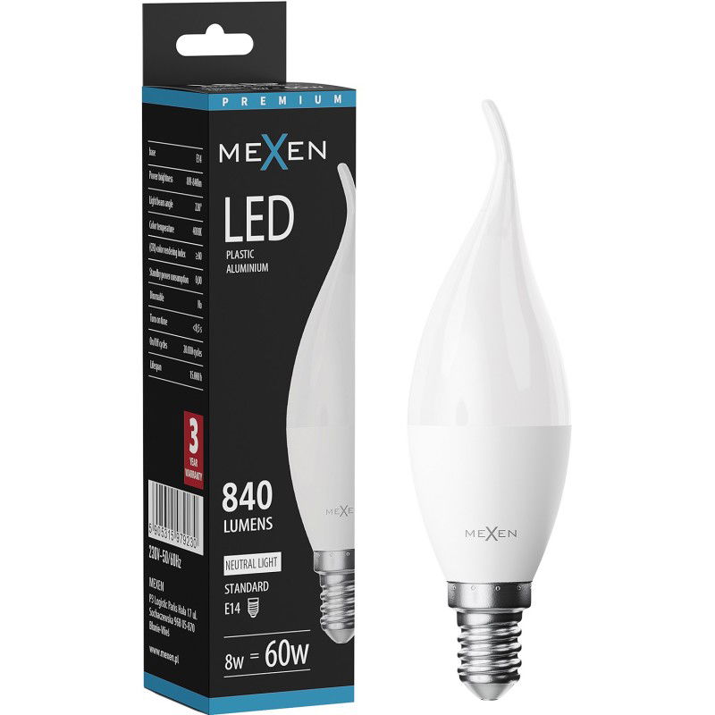 Mexen Nova Ampoule LED flamme E14, C37, 8W, Neutre - 4000K, 840 lm - L106-E14-0840-01