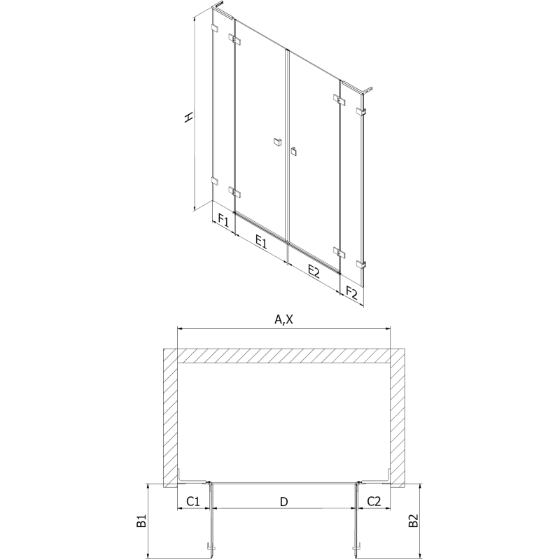 Mexen Lunar L Duo portes de douche battantes 140 cm, transparentes, blanches - 834DL-140-000-20-00