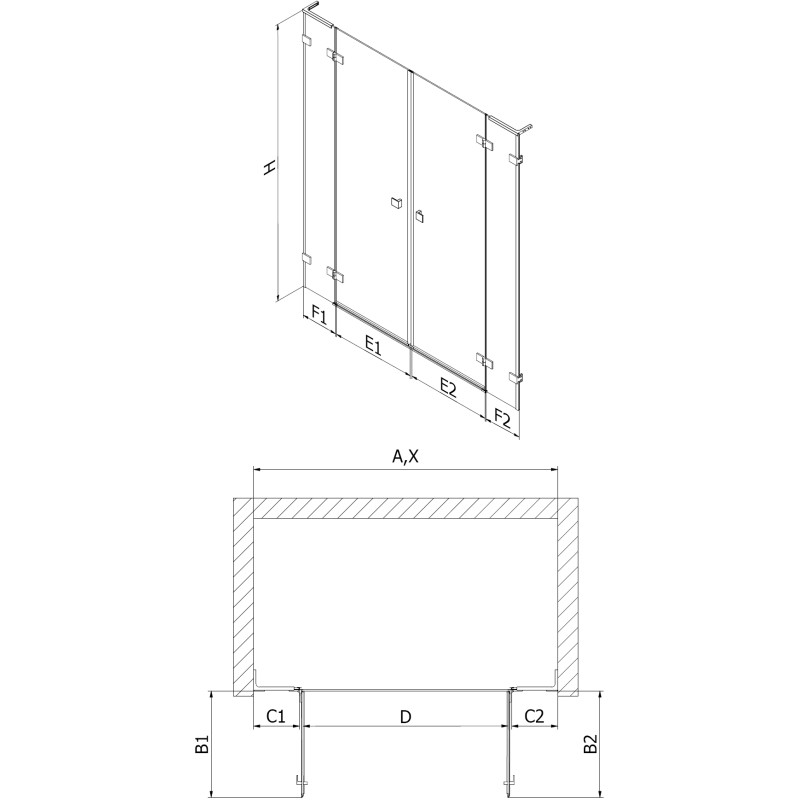Mexen Lunar L Duo hinged duššiuksed 150 cm, läbipaistev, valge - 834DL-150-000-20-00