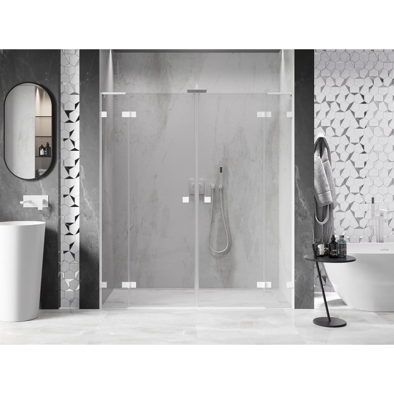 Mexen Lunar L Duo porte doccia a battente 170 cm, trasparente, bianco - 834DL-170-000-20-00